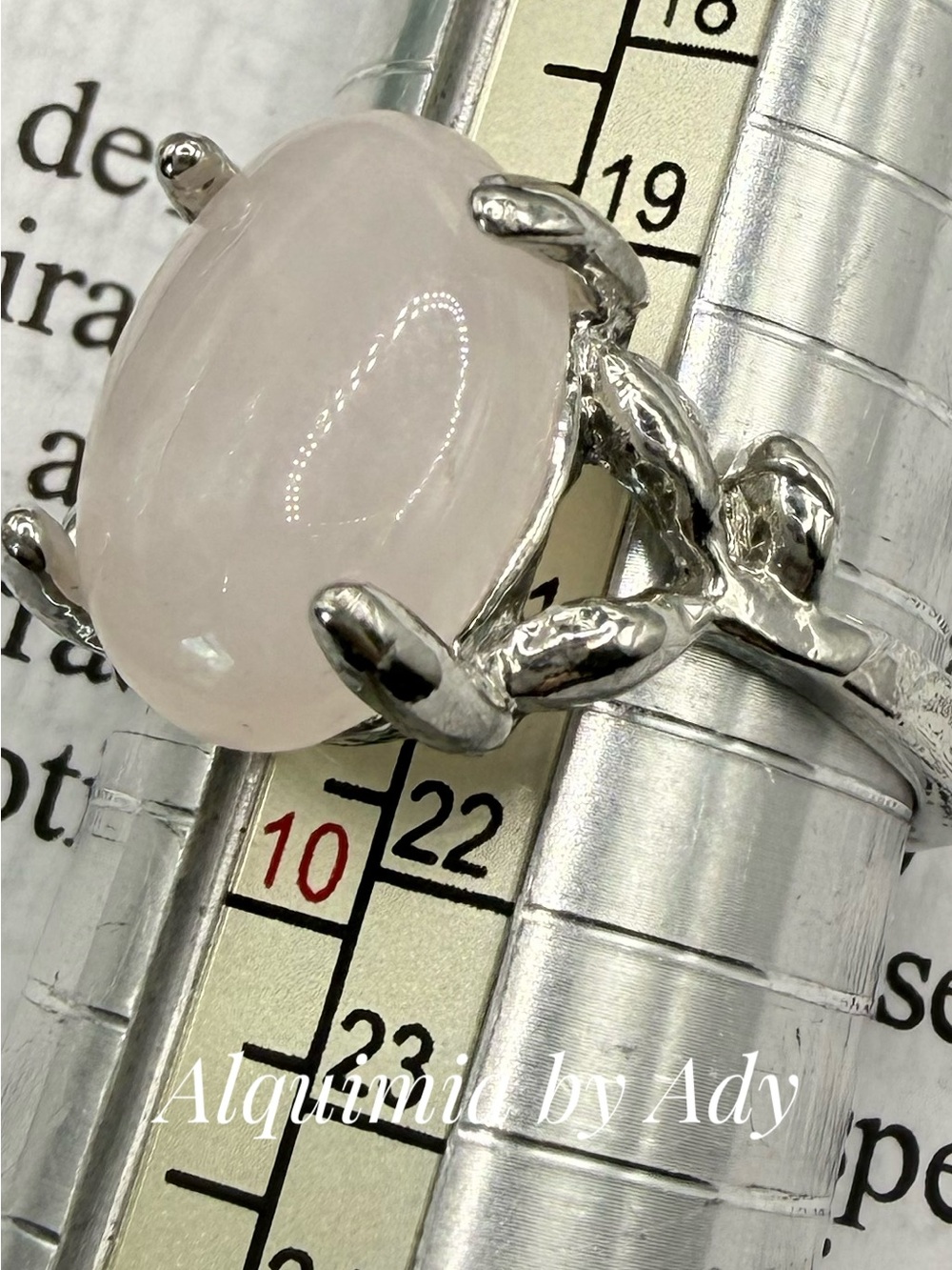 Pink Quartz Rhodium Silver Ring – 20mm Oval Stone, Tarnish-Resistant